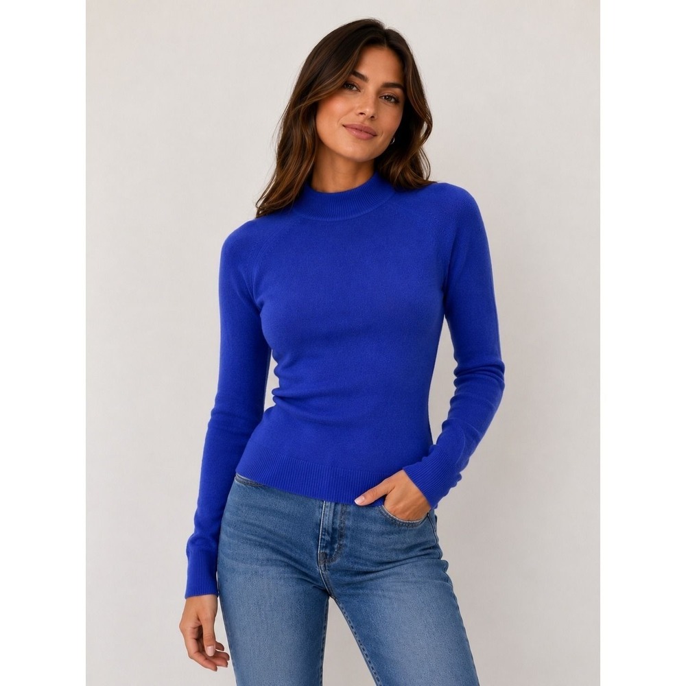 Karen Scott Womens Royal Blue Mock Neck Back Zip Long Sleeve Sweater Size Medium